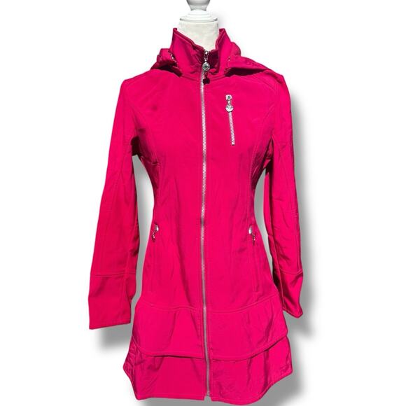 Betsey Johnson Trench Coat Cranberry Pink Medium Fleece Lined Preppy Fall Jacket - Picture 1 of 11